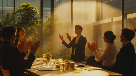 Group of business people clapping their hands during a meeting in the office