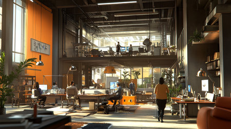 Interior of a modern office with a lot of people working togetherの写真素材