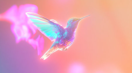 Hummingbird in flight with flower in background. 3D illustrationの写真素材