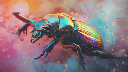 beetle in the smoke, close-up, 3d illustration