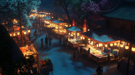 Night view of a street market in the old town of China.の写真素材