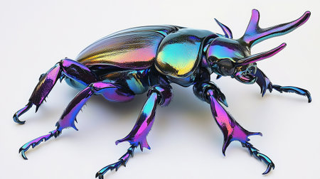 Blue rhinoceros beetle on white background, close-up