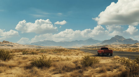 Car driving on the road in the desert. 3d rendering.