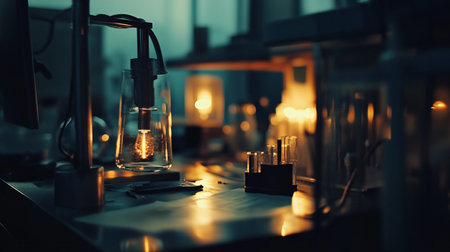 Vintage lamp on the table in the kitchen. Selective focus.の写真素材