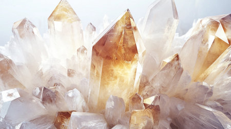 Natural quartz crystals on light background. Macro shot. 3d renderingの写真素材