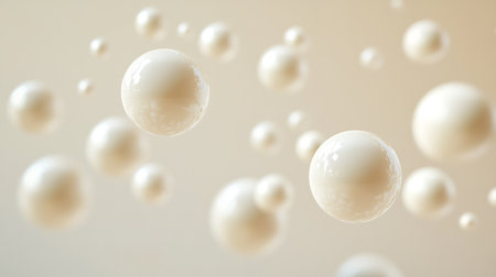 White spheres in the air on a beige background. 3d renderingの写真素材