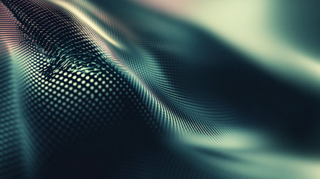 Abstract 3d rendering of blue particles wave with depth of field and bokeh. Futuristic background...