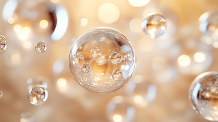 Abstract background with bokeh defocused lights and glass balls. 3d rendering