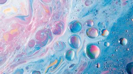 Colorful abstract background of soap bubbles in water. Macro shot.の写真素材