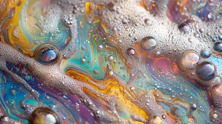 abstract background with oil drops in water, multicolored abstractionの写真素材