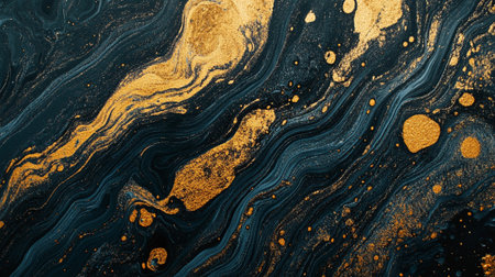 Marble abstract acrylic background. Blue marbling artwork texture. Agate ripple pattern. Gold powder.の写真素材
