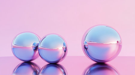 3d render of glass balls on a pink background with reflection.の写真素材