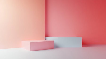 Minimalist abstract background, primitive geometrical figures, pastel colors, 3D render.の写真素材
