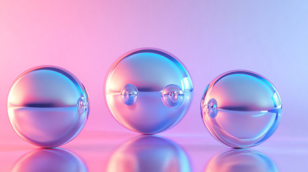 3D render of a group of crystal balls on a pink background