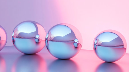 3d render of a group of silver balls on a pink backgroundの写真素材