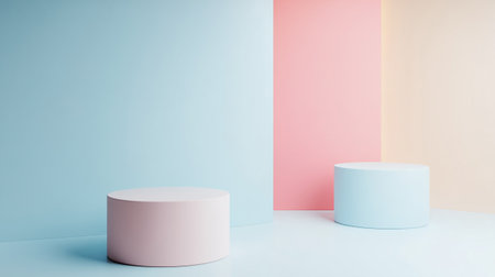 Minimal abstract background, primitive geometrical figures, pastel colors, 3D renderの写真素材