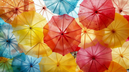 Colorful umbrellas on a white background. Close-upの写真素材