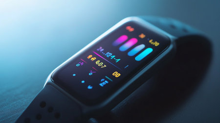 Smart watch with heart rate monitor on black background, close-upの写真素材