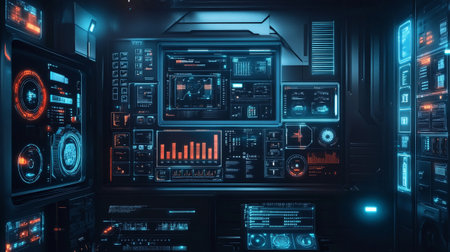 3D rendering of futuristic spaceship interior. Futuristic sci-fi background.の写真素材