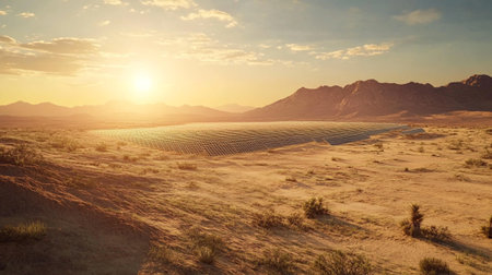 solar energy in the desert at sunset, beautiful photo digital picture