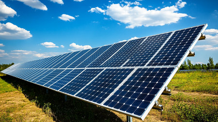 solar energy panels on blue sky background, photovoltaic