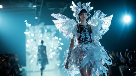 A model walks the runway at a fashion show.の写真素材