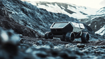 Off-road vehicle on the rocky terrain. 3d rendering.の写真素材