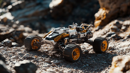 Miniature model of off-road vehicle in the desert