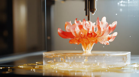 3D printer printing red flower in water. 3D printing conceptの写真素材