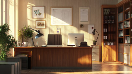 3D rendering of a modern office interior. Workplace. Workplaceの写真素材
