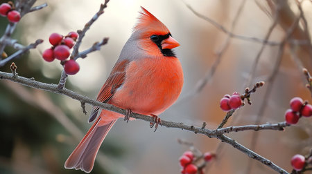 Male Northern Cardinal (cardinalis cardinalis) perched on a branch