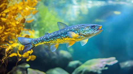 The rainbow trout in the aquarium