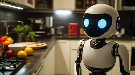 Robot in the kitchen at home. Artificial intelligence in the kitchen.の写真素材