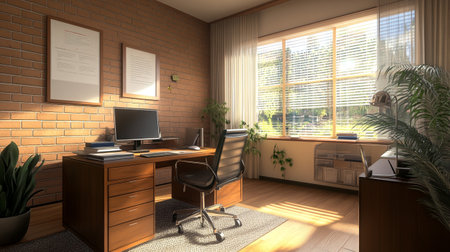 Office interior. 3D Illustration. Workplace in loft style.の写真素材