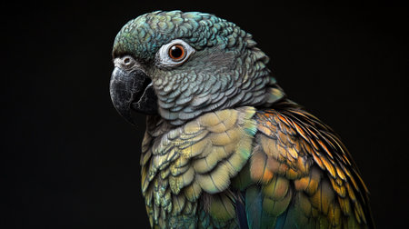 Portrait of a beautiful parrot on a black background, close-up