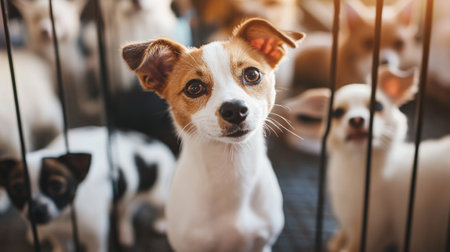 Jack russell terrier dog in the cage at animal shelter
