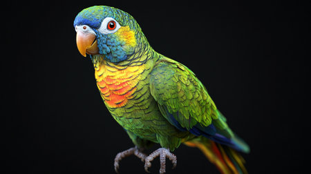 Beautiful colorful parrot isolated on black background, close-up