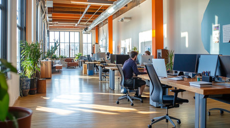 Group of diverse business people working together on computer at modern startup office