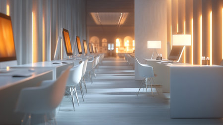 3D rendering interior of a modern conference room with rows of chairs
