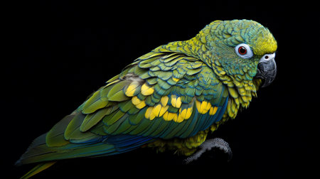 Beautiful parrot isolated on a black background. Close up.