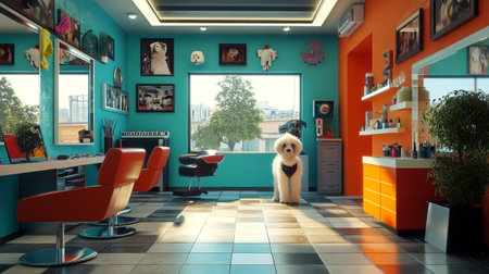 Interior of a modern barbershop. 3D rendering.の写真素材