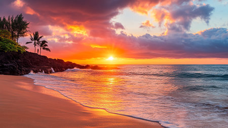 Beautiful sunset on the beach at Playa del Carmen, Mexicoの写真素材