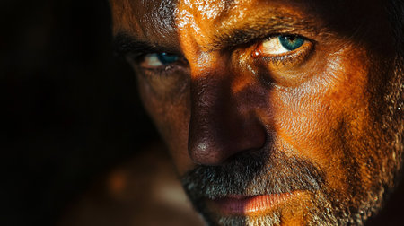 Close-up portrait of a man with dirty face and skin.のeditorial素材