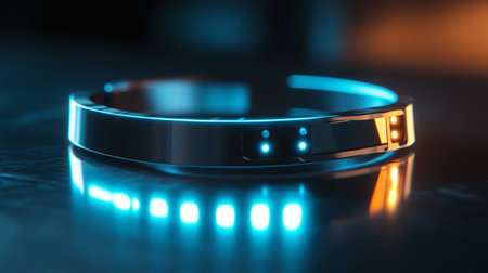 Futuristic smart watch with blue neon light. 3D renderingの写真素材