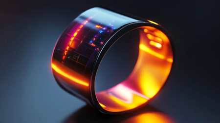 Futuristic bracelet on black background. 3d render illustration.