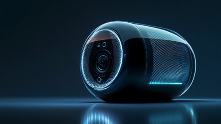 3d rendering of a speaker on a black background with blue light