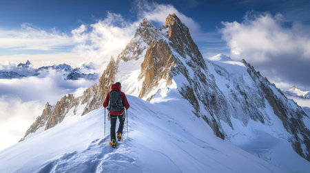 Hiker in front of Fitz Roy mountain peak in Los Glaciares National Park, Argentina