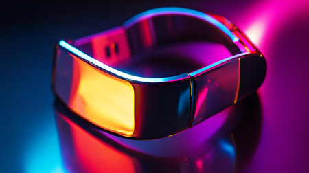 Smart watch in neon light on a black background. 3d renderingの写真素材