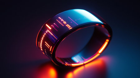 Wristwatch with blue and red led lights on a black backgroundの写真素材