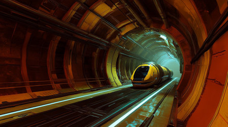 Tunnel with high speed train in the tunnel. 3d renderingの写真素材